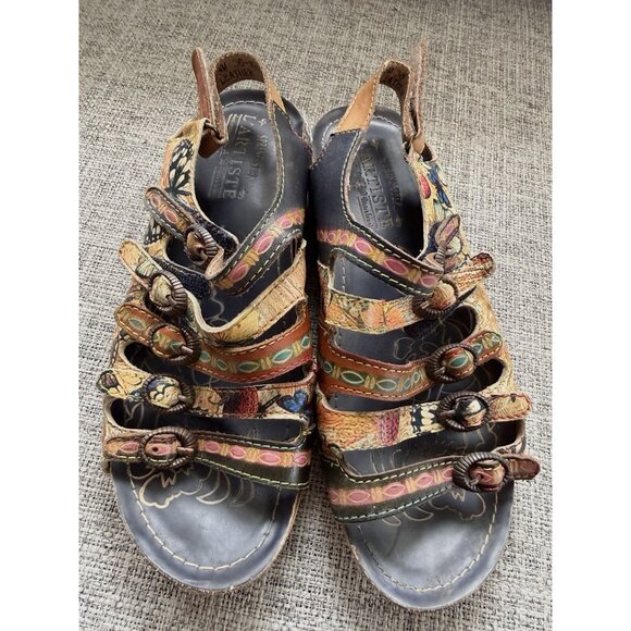 L'ARTISTE Spring Step Butterflies Leather Sandals EU 36 US 5.5-6 Eclectic Artsy - Picture 3 of 12